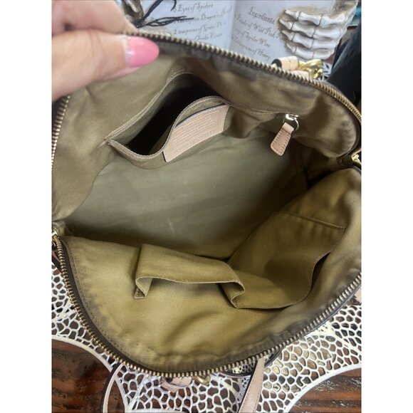 Coach Peyton Signature Cora Domed Satchel Handbag Tote Brown Tan F26184 - Picture 11 of 15